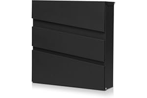 Ydocabinit Wall Mount Mailbox with Key Lock, Large Capacity Locking Mailbox for Outside, Galvanized Steel Cover and Rust-Proof Metal Post Box, 14.6"x14.6"x4.3" Black, MD002B