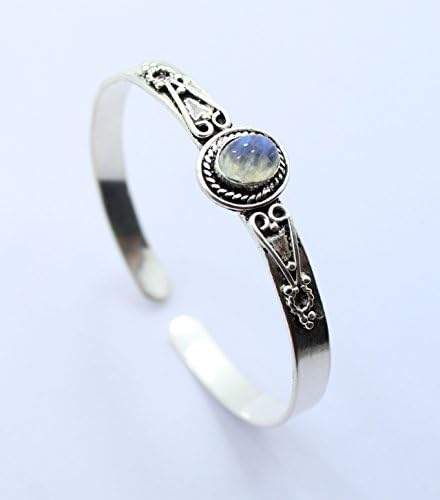 Designer Sterling Silver Overlay Bangle Bracelet with Genuine Rainbow Moonstone Gemstones
