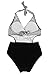 COCOSHIP Women's Striated Plunging Neckline One Piece Bather Swimsuit High Waist Front Cross Pin Up Swimwear Maillot,10,Black Stripe