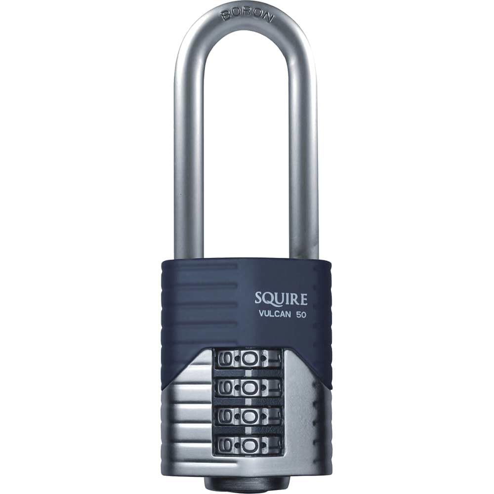 Squire Heavy Duty Padlock (Vulcan Combi 50/2.5) - Toughest Long Shackle - 4 Wheel Vulcan Padlock - Steel Cast Alloy for Corrosion Resistance - Weatherproof Lock for Home & School (Blue, 50 mm)