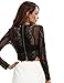 MakeMeChic Women's Scallop Trim Sexy Sheer Blouse Mesh See Through Lace Crop Top Black S