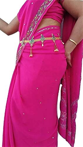 WomenSkyPeacock Design Gold Plated Waistchain/Kamarband/Ottiyanam with Pearl Tassels for Women and Girls Wear On Saree/lahnga/Jense and Ethnic Wear