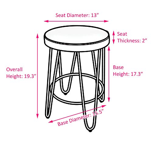 CANDIKO White & Bronze Round Makeup Vanity Chair Velvet Upholstered Metal Stool Bedroom Iron Room Bench Bathroom Ottoman with Footrest Ring - Small