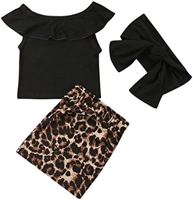 Summer Kids Baby Girl Outfit Set Off Shoulder Ruffles Tops+ Casual Short Sheath Skirt Clothes with Headband