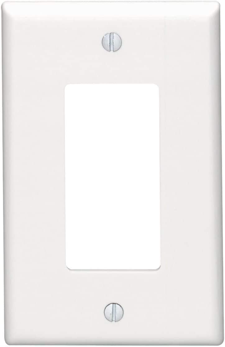 Leviton 80601-W 1-Gang Decora/GFCI Device Wallplate, Midway Size, Thermoset, Device Mount, White - Switch Plates - 