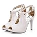 Women's Chic Sexy High heel Ankle Wrap Hasp Plus size 4-10.5 PU Leather Work White Pumps Sandal 8.5 B (M) US