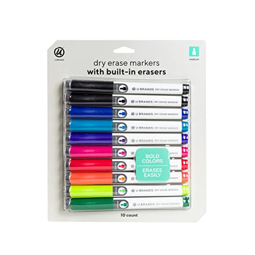 U Brands Low Odor Dry Erase Markers, Medium Point, Assorted Colors, 10