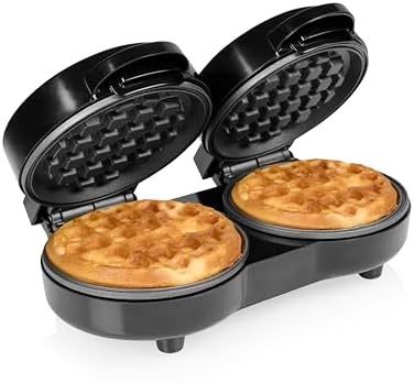 Piastra per Waffle Mini Doppia, 2 Waffle per Utilizzo, Potenza 1100 W, Piastre in Alluminio Antiaderenti, Design Compatto, WF-2115