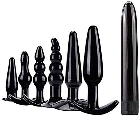 JunRP 7 Pcs/Set Soft Medical Silicone Trainer Kit Anale Pugs Beginner Set for Women and Men - Black