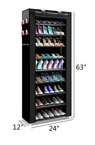 PENGKE Shoe Rack Storage Organizer 10 Tiers Shoe Cabinet Tower, with Non-Woven Fabric Cover. Black