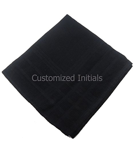 OWM Handkerchief Gift For Him Customized Initials Embroidered Monogram Cotton Handkerchief For Men (Black)