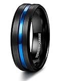 Tungary 8mm Mens Tungsten Rings Wedding Engagement Band Black Blue Grooved Brushed Size 7-14