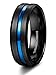 Tungary 8mm Mens Tungsten Rings Wedding Engagement Band Black Blue Grooved Brushed Size 7-14