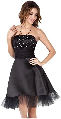 StarGirl Custom Made Womens A-Line Princess Strapless Knee-Length Satin Cocktail Dress With Ruffle Beading Black Custome Made