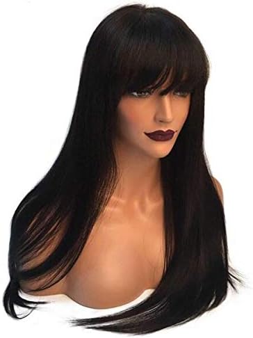 Thrift Bazaar® Women Ladies Medium Long Straight Synthetic Hair Wigs Lace Front with Cap Dark Brown - Easy to Care