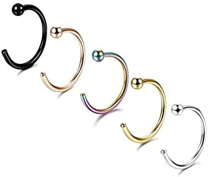 Newave 5PCS Nose Rings Hoop 20G Stainless Steel Body Piercing Jewelry
