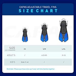 CAPAS Schwimmflossen, Schnorchelflossen mit Reisegröße, kurze Flossen zum Schnorcheln, Tauchen, verstellbare Flossen mit offener Ferse, für Männer, Frauen, Jugendliche 6 Schnorchelmasken 4167hQQEgKL. SS300 Verstellbares Design mit offener Ferse, gut zum Teilen – das offene Fersen-Design bedeutet, dass jede Flosse eine größere Auswahl an Größen aufnehmen kann, sodass Familienmitglieder oder Freunde die Ausrüstung leichter teilen können.
Bequem zu tragen, unterstützt verschiedene Arten zum Anziehen: Sorgfältig ausgewähltes hochwertiges Material, weiche Fußtasche, flexibel genug für Barfuß, kann aber auch mit Flossensocken oder Tauchschuhen getragen werden, die helfen, die Füße eines Tauchers vor Kälte und Blasen zu schützen.
Hinweis: Bitte kaufen Sie eine Größe größer, wenn Sie mit Tauchschuhen zusammen tragen