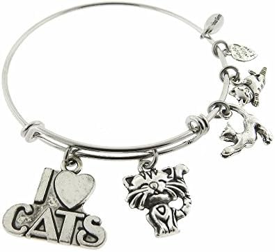 Envious Gems I Love Cats Cat Silver Tone Expandable Wire Bracelet
