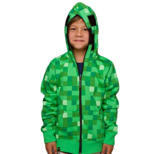 Minecraft Creeper Premium Youth Zip Hoodie Youth Small Green