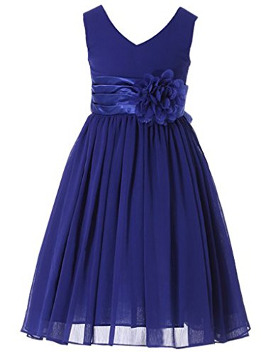 Bow Dream Flower Girl Dress Junior Bridesmaids V-Neckline Chiffon Royal Blue 10 - Thumbnail 4