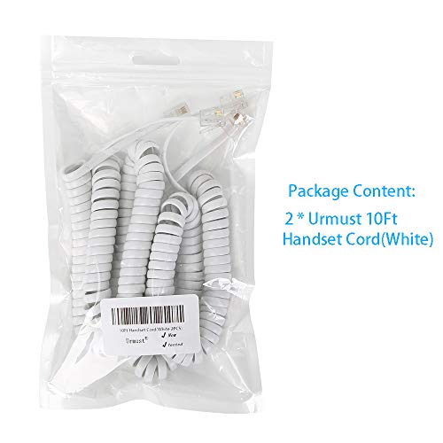 Urmust 2 Pack Black Coiled Telephone Handset Cord 10 Ft Uncoiled / 3 ft Coiled Landline Telephone Accessory (White) - Thumbnail 6