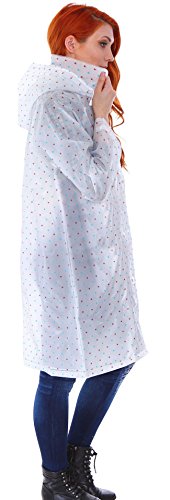 Transparent Emergency Hooded Knee-Length Rain Coat with Pockets, Blue/Red Dots, (Adult Size) - Thumbnail 3