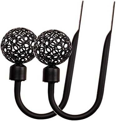 iModen Curtain Holdbacks Curtain Tiebacks Hooks Set of 2 (Black Hollow Out)