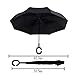 Strawberry Double Layer Wind/UV Proof Reverse Folding Inverted Travel Umbrella with C Shape Handle and Carrying Bag, Black
