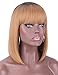 Kalyss Short Ombre Honey Blonde 2 Tones Black to Blonde Bob Wigs with Hair Bangs Heat Resistant Yaki Synthetic Straight Full Head Hair Replacement Wig for Women Natural Looking for Daily Wear