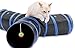 Prosper Pet Cat Tunnel - Collapsible 3 Way Play Toy - Tube Fun for Rabbits, Kittens, and Dogs - Black/Blue