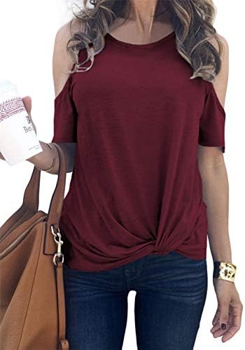 Cold Shoulder Tops for Women Knot Twisted Casual Solid Color Shirts Tunic Tops Comfy Loose Fit