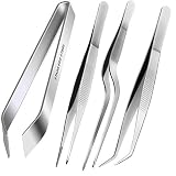 Tongs Tweezers, 4-Piece Set 6.3 inches Stainless Steel Tongs Tweezer with Chef Cooking Utensils/Precision Serrated Tips/Medical Beauty Utensils/Tool S