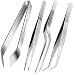 Tongs Tweezers, 4-Piece Set 6.3 inches Stainless Steel Tongs Tweezer with Chef Cooking Utensils/Precision Serrated Tips/Medical Beauty Utensils/Tool S primary