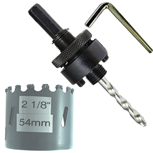 2 1/8 Inch Carbide Hole Saw Kit includes 54mm Tungsten Hole Saw 7/16" Hex Hole Saw Arbor Hex Key
