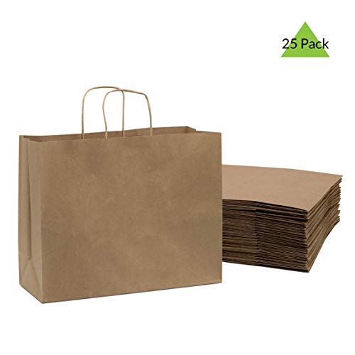Brown Gift Bags with Handles 16x6x12 Inch 25 Pack Large Kraft Paper