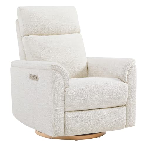 CHITA Power Swivel Glider for Adults with Nightlight, Nursery Recliner Chair with Power Headrest for Living Room, Bedroom, Water-Resistant Boucle Fabric, Boucle Fabric in Pearl | Power Headrest, Water-Resistant Fabric, Nursery Rocking Chairs for Living Room and Bedroom
