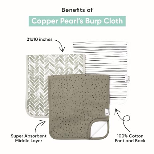 Copper Pearl Premium Baby Burp Cloths - 3-Pack Large Cotton Burp Cloths, Extra Soft Spit Up Rags with 3 Absorbent Layers, Perfect for Baby Boy and Baby Girl Gifts (21