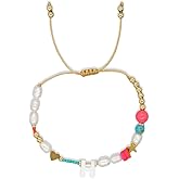 SHINUS BOHO Dainty Heart A-Z Initial Pearl Bracelets for Women,Gold Beaded Adjustable Bracelet Statement Fashion Birthday Jewelry Gift Friendship