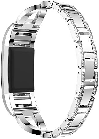 Womens for Fitbit Charge 2 Straps Rhinestone Glitter Replacement Band Wrist Strap Metal Bracelet Fitbit Charge 2 Fitness Accessories - Silver