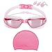 TENKEY Swim Goggles Swim Cap, Swimming Goggles No Leaking Anti Fog UV Protection Triathlon Swim Goggles with Protection Case Nose Clip Ear Plugs for Adult Men Women Girls Youth Kids Child