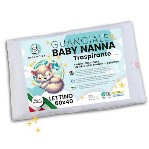 BABY WOLFY - Baby Cot Cushion 40 x 60 cm OEKO-TEX® Certified 1 2 3 4 Years 100% Cotton Anti-Dust Mite Hypoallergenic Breathable Soft for Bed Crib Stroller Nursery Made in Italy