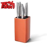 Universal Knife Block - Porcelain Holder w/ Magnetic Bristles - Without Knives, Square, Orange - by Sweese
