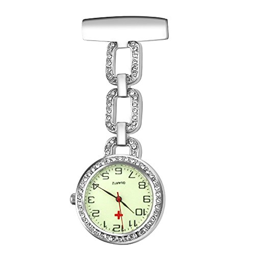 CestMall Nurse Watch Paramedic Doctor Pocket Watches Luminous Quartz Hanging Lapel Pin Clip on Hanging Medical Brooch Fob Watch (White)