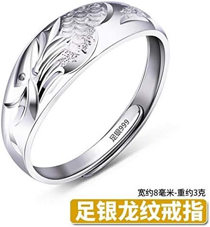 (Certificate Sent) Men's Rings 999 Sterling Silver fine Silver Ring Opening Ring Domineering Men Man Students (999 fine Silver Dragon Ring (which is Adjustable)