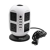 YCIND Tower Power Strip Surge Protector Extention Cord 8 Outlets Plugs and 4 USB Ports 2500W/10A 6 Feet Heavy Duty Extension Cord for Home Office, White