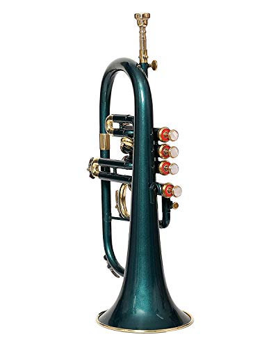 PROFESSIONALS FLUGEL HORN 4 VALVE Bb PITCH GREEN COLORED W/CASE AND MOUTHPIECE - Thumbnail 2