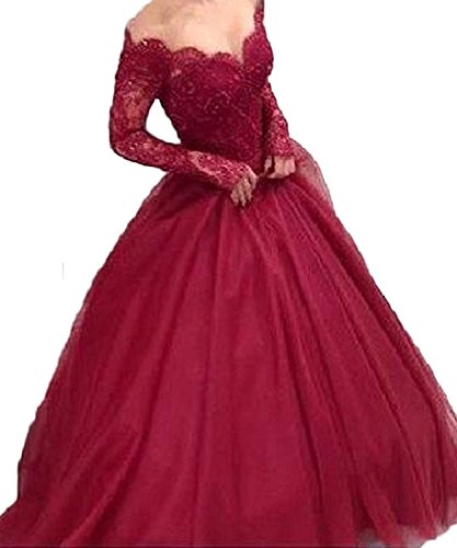 BessDress Shoulder Formal Ball Gown Lace Illusion Long Sleeves Evening Party BD282 - Thumbnail 6