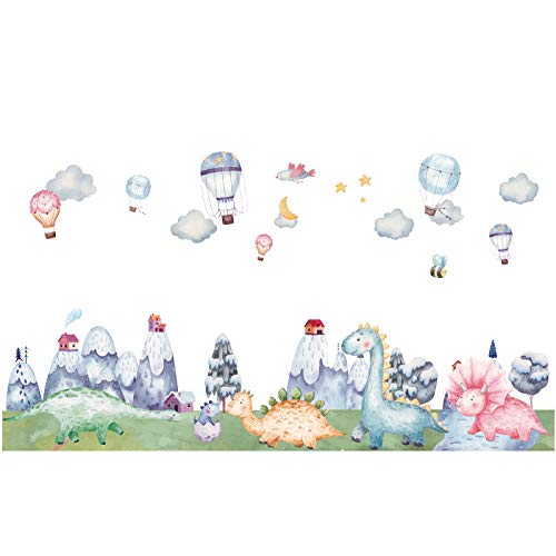 CreateHome® Dinosaur Sticker for Children's Room I 55 x 126 cm (W x H) I Boy Girl Hot Air Balloon Mountains Clouds Wall Sticker Wall Tattoo DIY Wall Sticker Baby Room