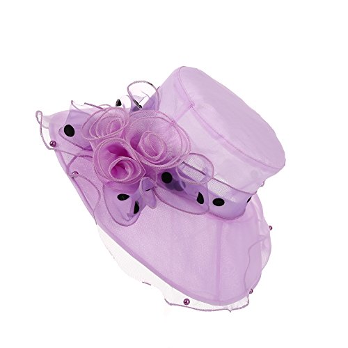 Dantiya Women's Organza Kentucky Derby Wide Brim Flower Tea Party Bridal Dress Church Hat (Purple)