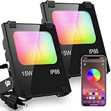 ILC LED Flood Light 30W Outdoor RGB Color Changing, Smart Floodlights RGBW 2700K Warm White & 16 Million Colors, 20 Modes, Grouping, Timing, IP66 Waterproof (2 Pack)